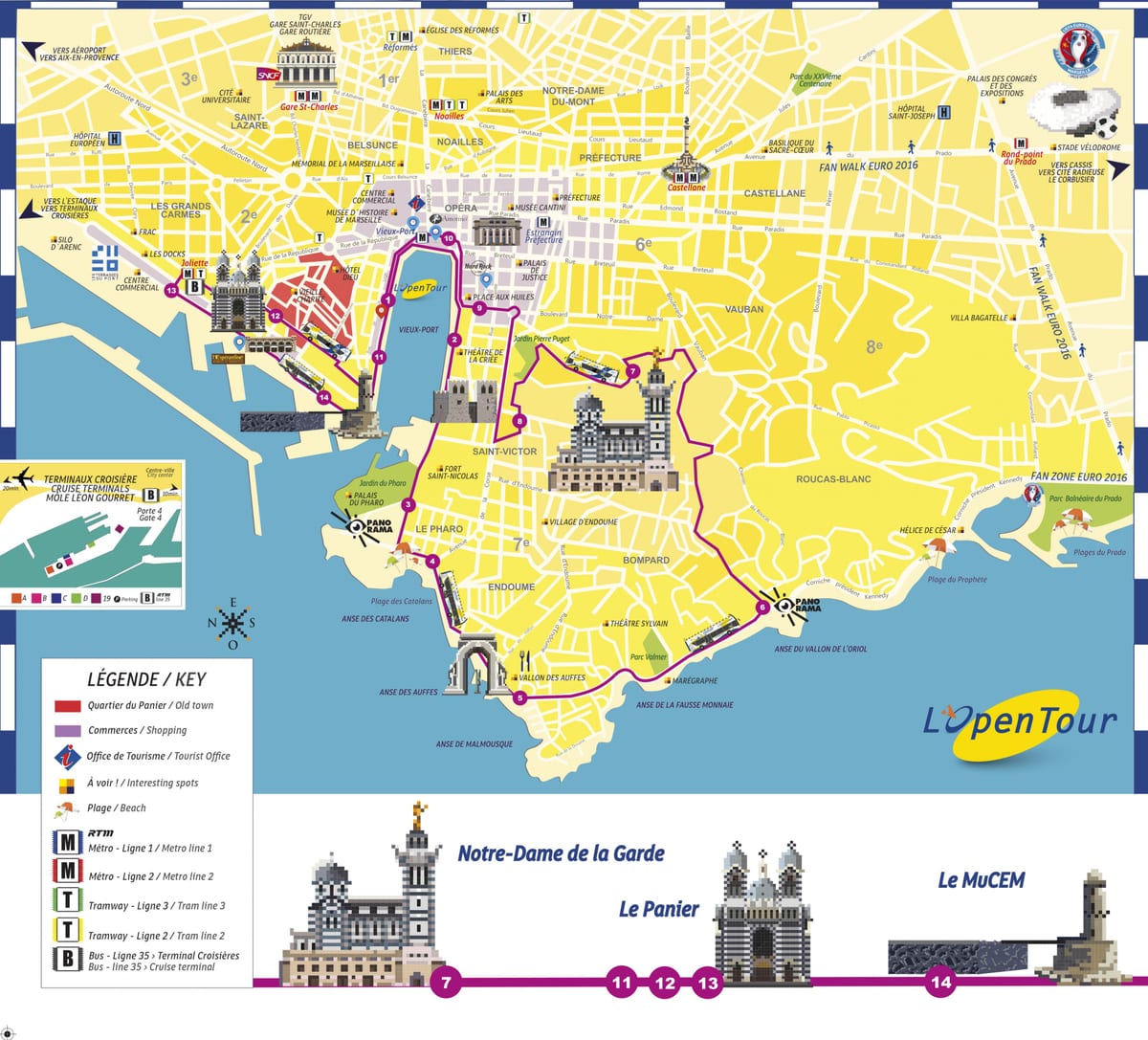 Marseilla hop-on-hop-off autobus ibilbidea mapa