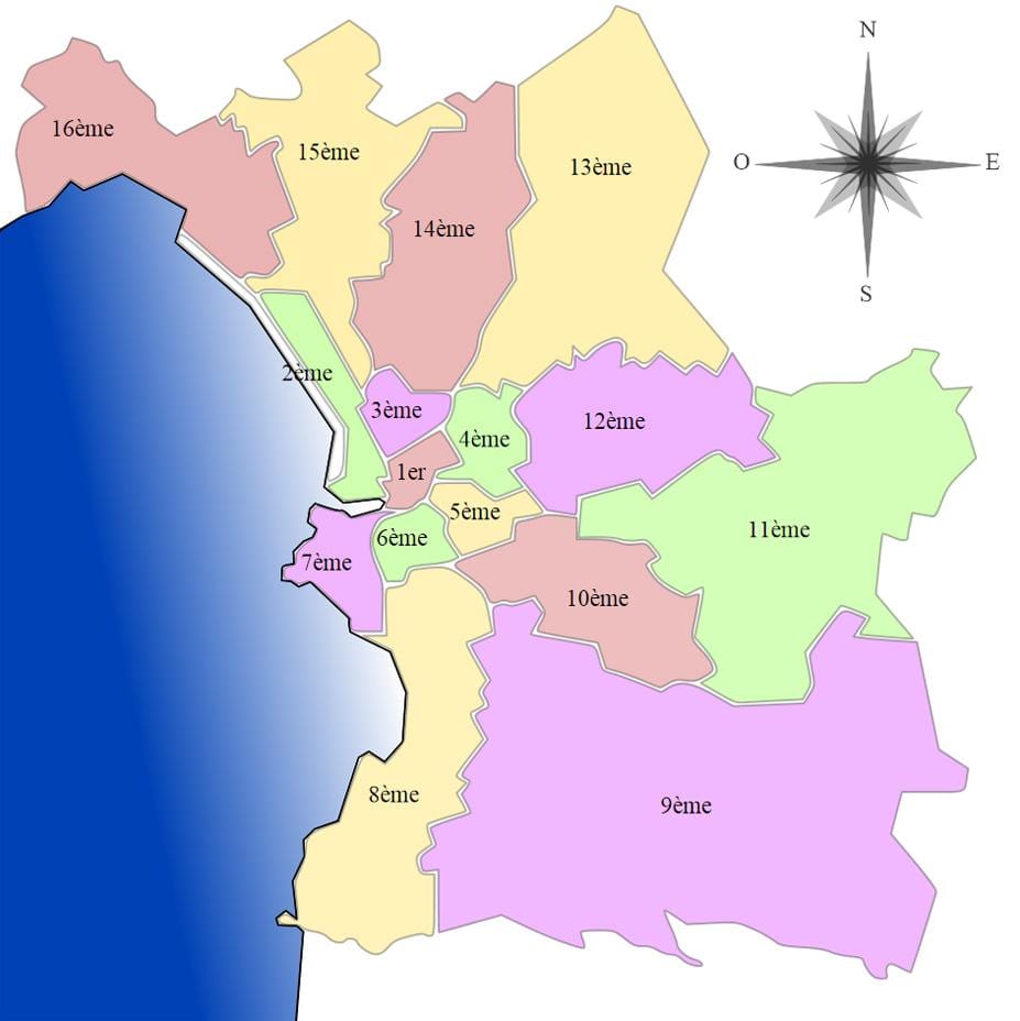 mapa Marseilla arrondissement