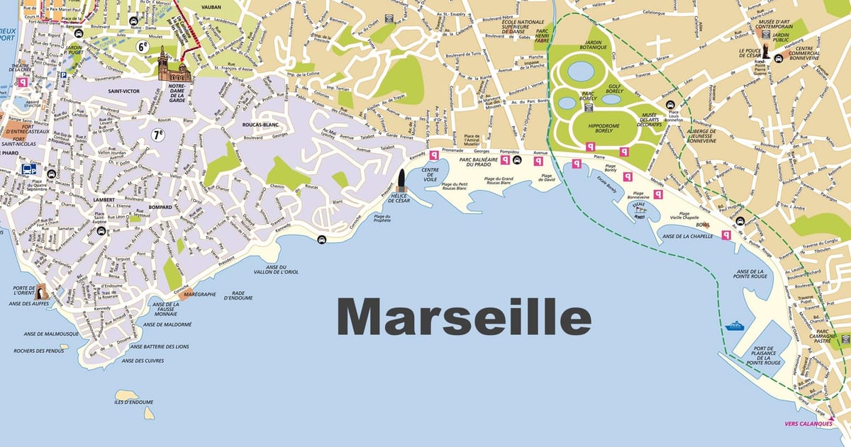 Marseilla hondartzak mapa