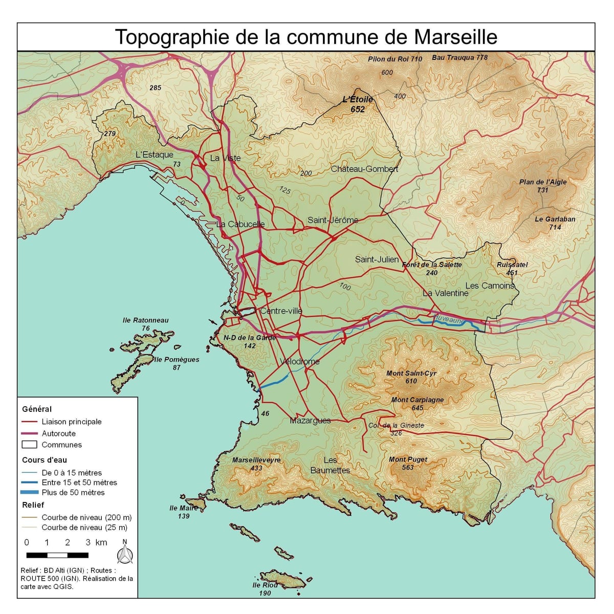 mapa topografiko Marseille